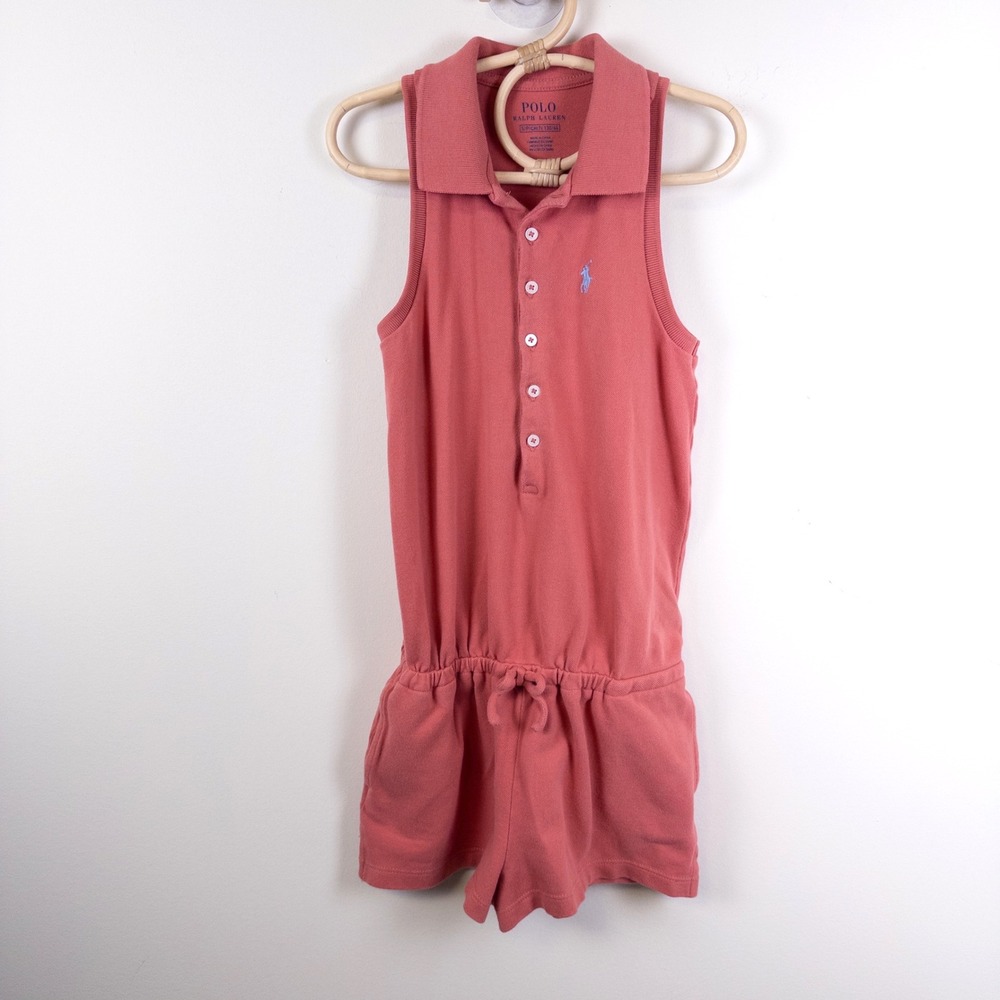 Polo Ralph Lauren Romper Kids Size 7 Red Sleeveless Polo Collar Pony Logo